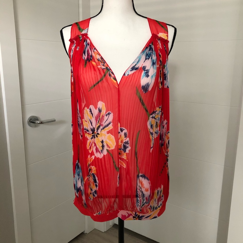 Free People Sheer Floral Ribbed Tank Blouse Size M